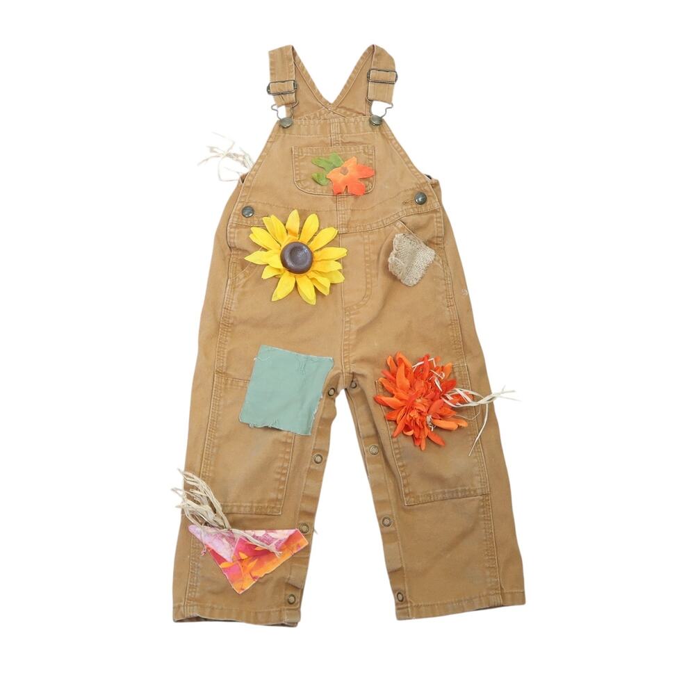 Carhartt Brown Canvas Bib Overalls Upcycled Scarecrow Costume 24 Months